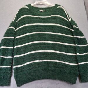 Women Green White Stripes Pullover‎ Sweater, EE:SOME, Size M/L